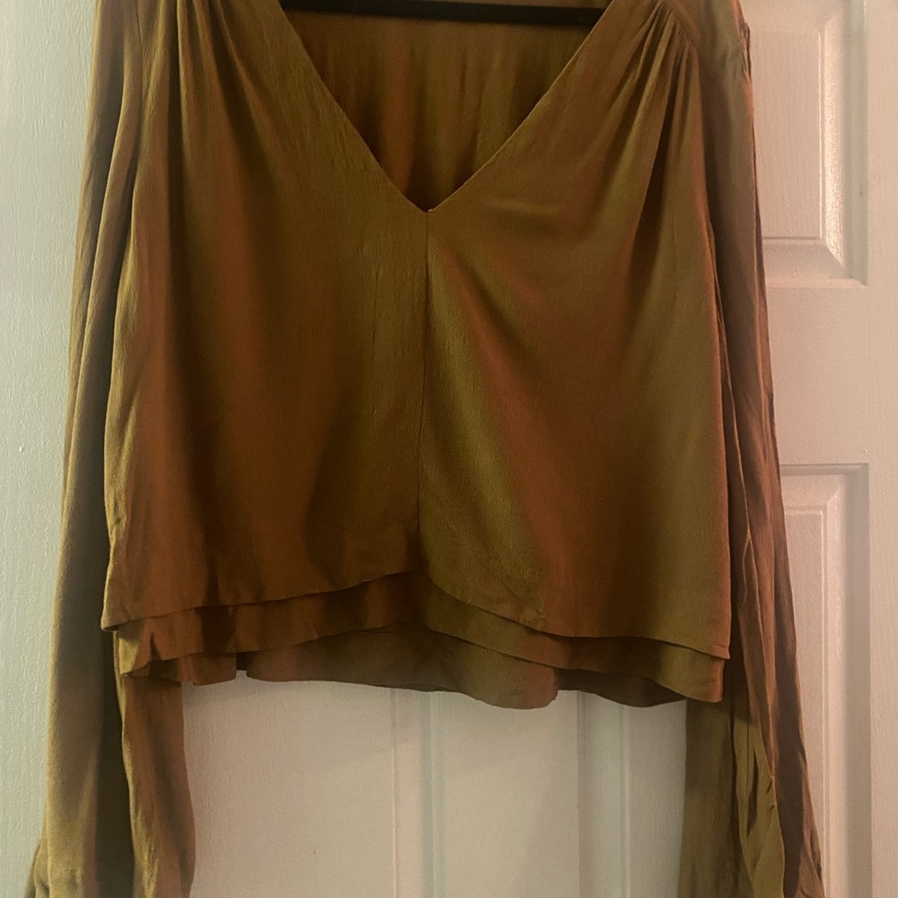 Free People Brown Crop Blouse with Dolman Sleeves